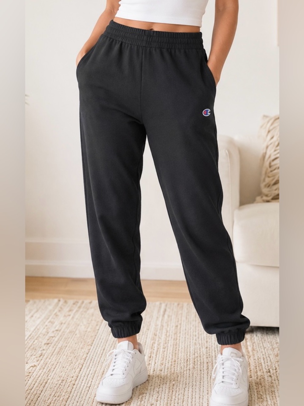 Champion Ladies Black Logo Sweatpants - Picture 2 of 6